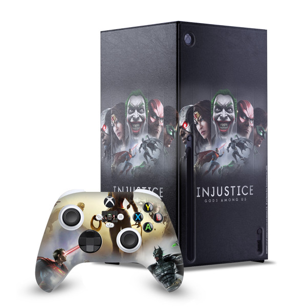 Injustice Gods Among Us Key Art Poster Game Console Wrap and Game Controller Skin Bundle for Microsoft Series X Console & Controller
