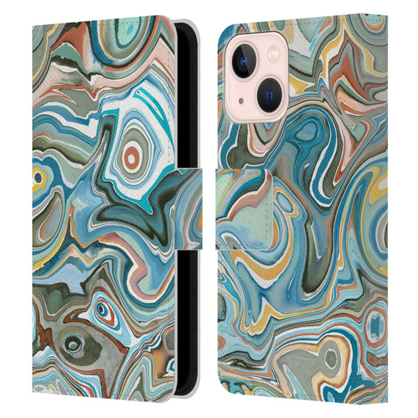 Ninola Abstract 3 Blue Mineral Agates Leather Book Wallet Case Cover For Apple iPhone 13 Mini