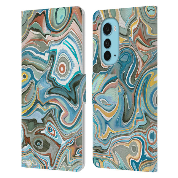 Ninola Abstract 3 Blue Mineral Agates Leather Book Wallet Case Cover For Motorola Edge (2022)