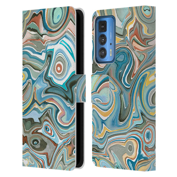 Ninola Abstract 3 Blue Mineral Agates Leather Book Wallet Case Cover For Motorola Edge 20 Pro