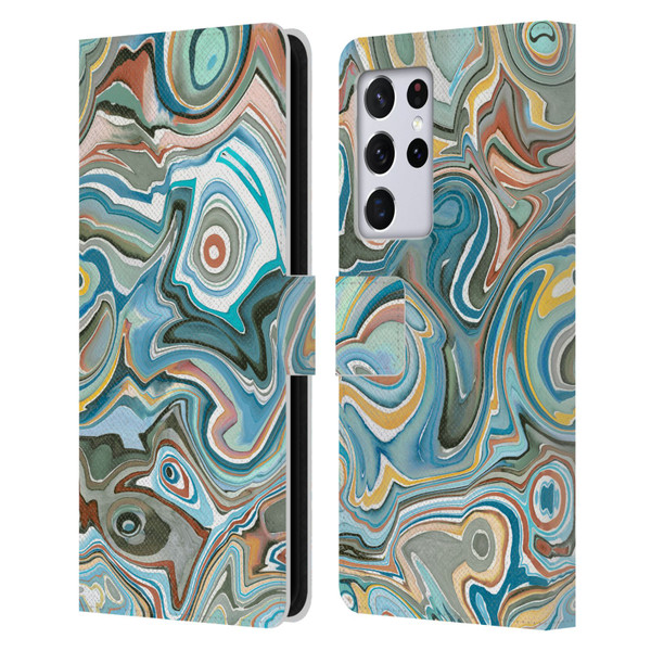 Ninola Abstract 3 Blue Mineral Agates Leather Book Wallet Case Cover For Samsung Galaxy S21 Ultra 5G