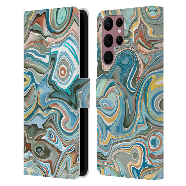 Ninola Abstract 3 Blue Mineral Agates Leather Book Wallet Case Cover For Samsung Galaxy S22 Ultra 5G