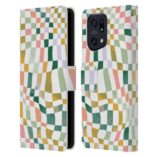 Ninola Checker Pattern Nostalgic Squares Leather Book Wallet Case Cover For OPPO Find X5 Pro
