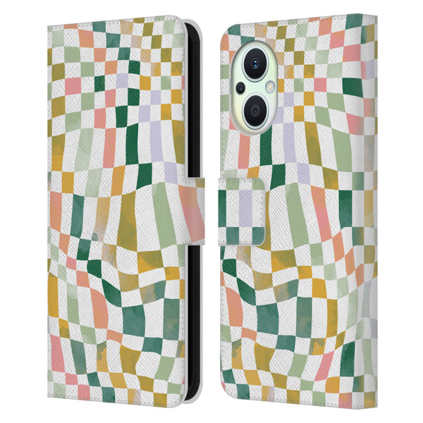 Ninola Checker Pattern Nostalgic Squares Leather Book Wallet Case Cover For OPPO Reno8 Lite
