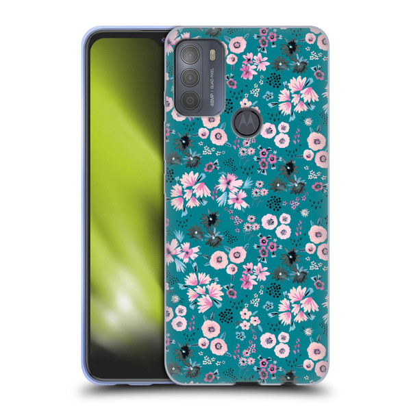 Ninola Floral Patterns Little Dark Turquoise Soft Gel Case for Motorola Moto G50