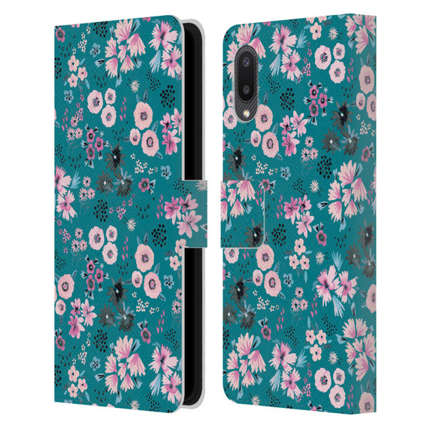Ninola Floral Patterns Little Dark Turquoise Leather Book Wallet Case Cover For Samsung Galaxy A02/M02 (2021)