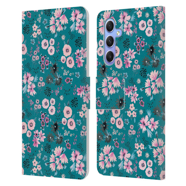 Ninola Floral Patterns Little Dark Turquoise Leather Book Wallet Case Cover For Samsung Galaxy A34 5G