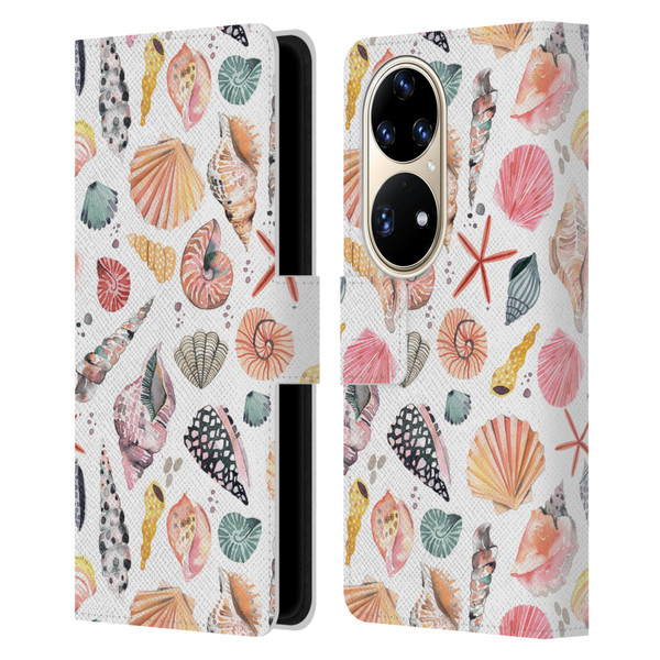 Ninola Ocean Sea Shells Leather Book Wallet Case Cover For Huawei P50 Pro