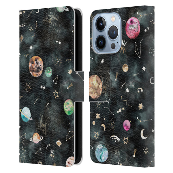 Ninola Watercolor Patterns Space Galaxy Planets Leather Book Wallet Case Cover For Apple iPhone 13 Pro