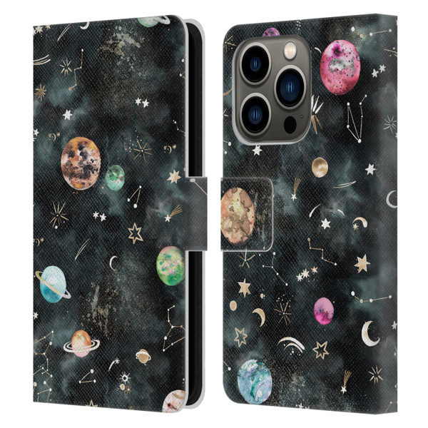 Ninola Watercolor Patterns Space Galaxy Planets Leather Book Wallet Case Cover For Apple iPhone 14 Pro