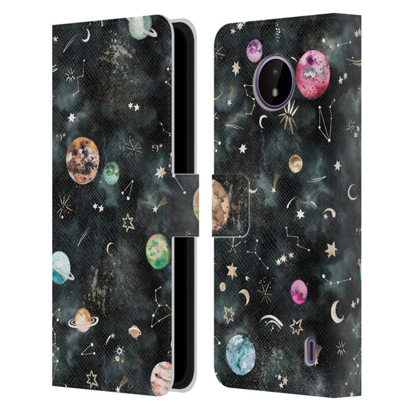 Ninola Watercolor Patterns Space Galaxy Planets Leather Book Wallet Case Cover For Nokia C10 / C20