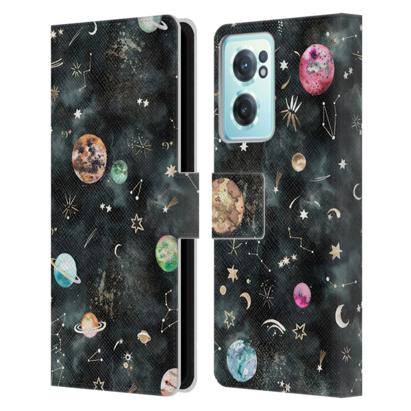 Ninola Watercolor Patterns Space Galaxy Planets Leather Book Wallet Case Cover For OnePlus Nord CE 2 5G