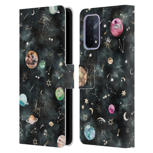 Ninola Watercolor Patterns Space Galaxy Planets Leather Book Wallet Case Cover For OPPO A54 5G