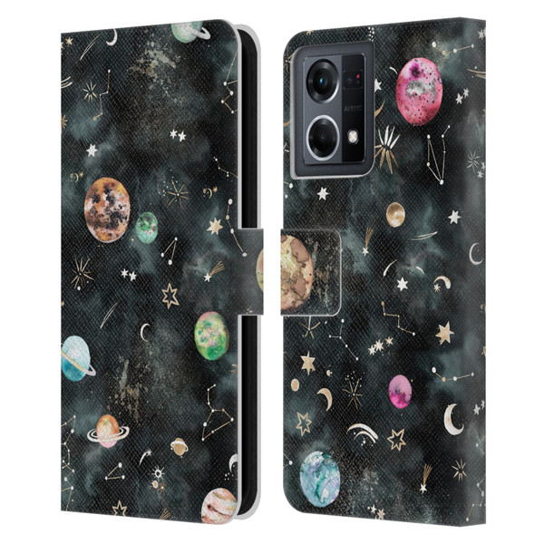 Ninola Watercolor Patterns Space Galaxy Planets Leather Book Wallet Case Cover For OPPO Reno8 4G