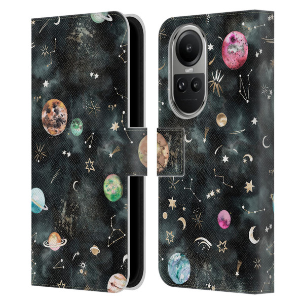 Ninola Watercolor Patterns Space Galaxy Planets Leather Book Wallet Case Cover For OPPO Reno10 5G / Reno10 Pro 5G