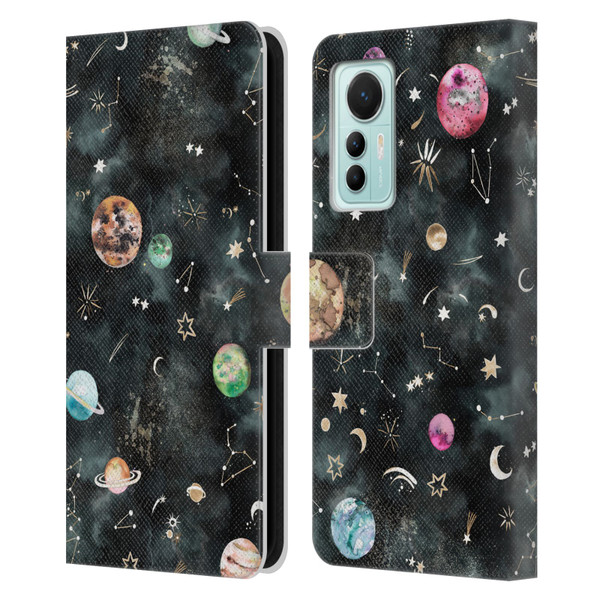 Ninola Watercolor Patterns Space Galaxy Planets Leather Book Wallet Case Cover For Xiaomi 12 Lite