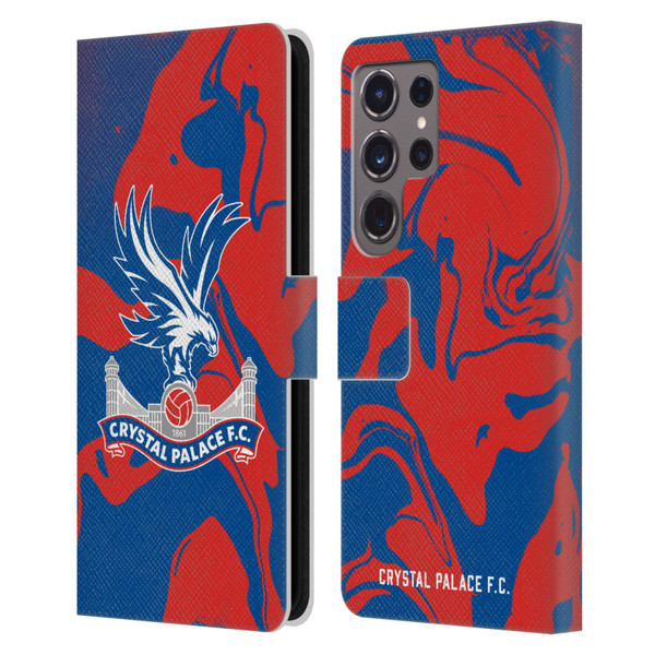 Crystal Palace FC Crest Red And Blue Marble Leather Book Wallet Case Cover For Samsung Galaxy S24 Ultra 5G