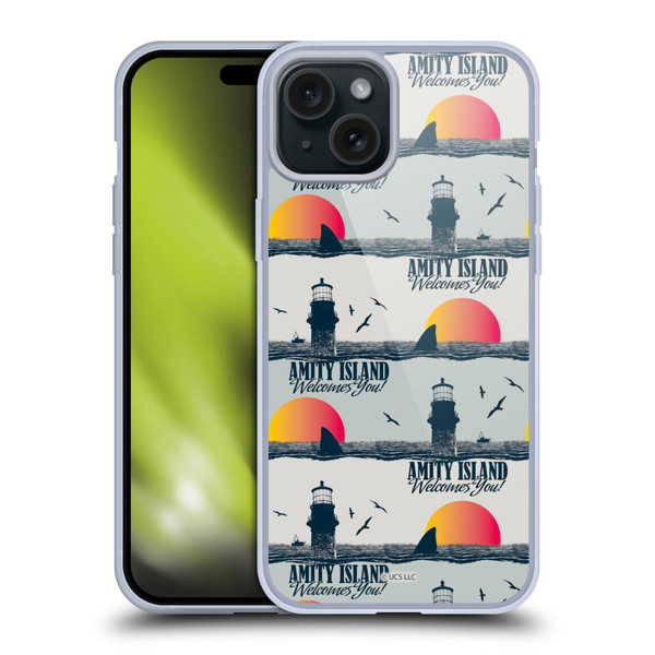 Jaws Art Pattern Amity Soft Gel Case for Apple iPhone 15 Plus