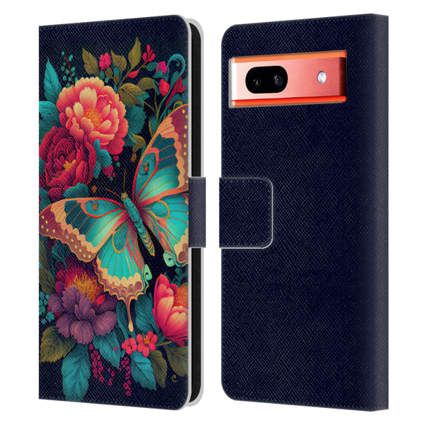 JK Stewart Art Butterfly And Flowers Leather Book Wallet Case Cover For Google Pixel 7a