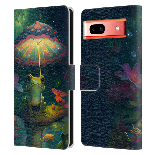 JK Stewart Art Frog With Umbrella Leather Book Wallet Case Cover For Google Pixel 7a