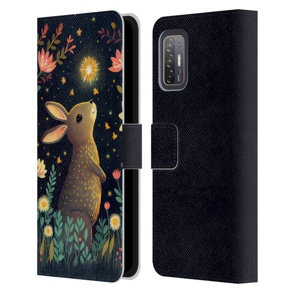 JK Stewart Art Rabbit Catching Falling Star Leather Book Wallet Case Cover For HTC Desire 21 Pro 5G