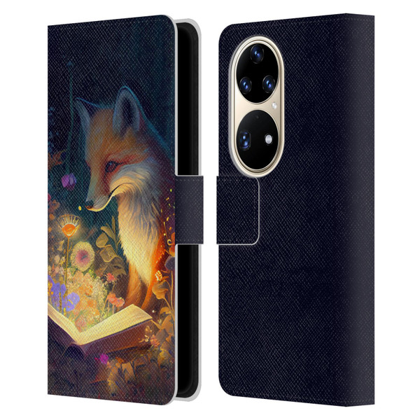 JK Stewart Art Fox Reading Leather Book Wallet Case Cover For Huawei P50 Pro
