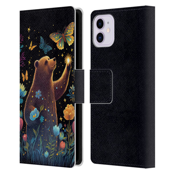 JK Stewart Art Bear Reaching Up Leather Book Wallet Case Cover For Apple iPhone 11