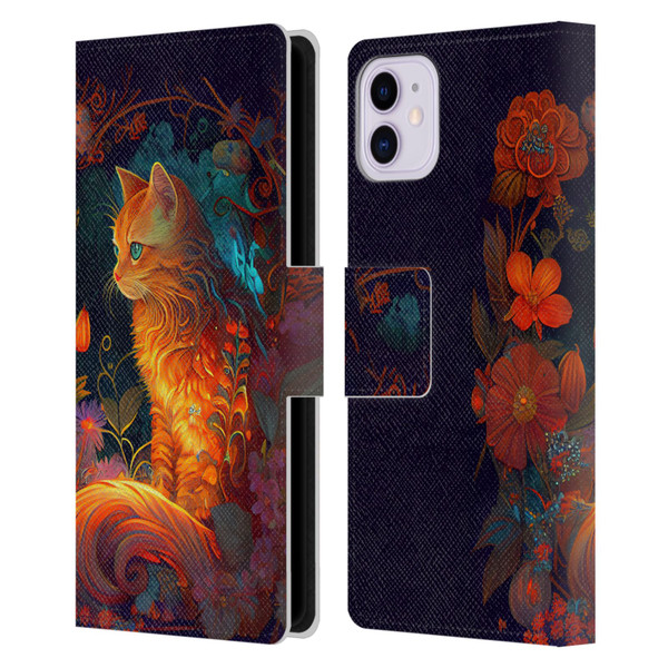 JK Stewart Art Cat Leather Book Wallet Case Cover For Apple iPhone 11