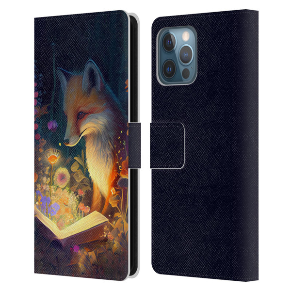 JK Stewart Art Fox Reading Leather Book Wallet Case Cover For Apple iPhone 12 Pro Max