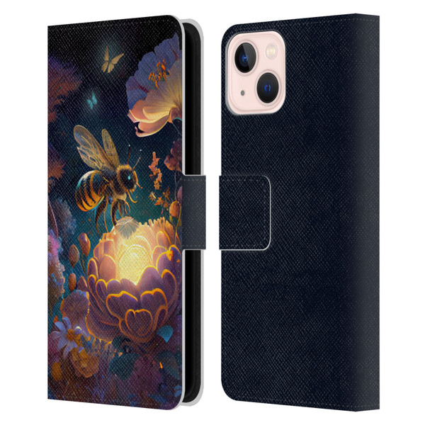 JK Stewart Art Bee Leather Book Wallet Case Cover For Apple iPhone 13