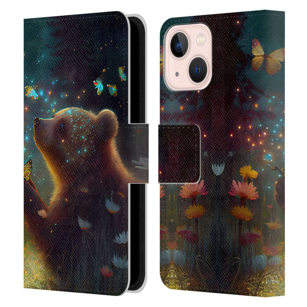 JK Stewart Art Bear Leather Book Wallet Case Cover For Apple iPhone 13 Mini