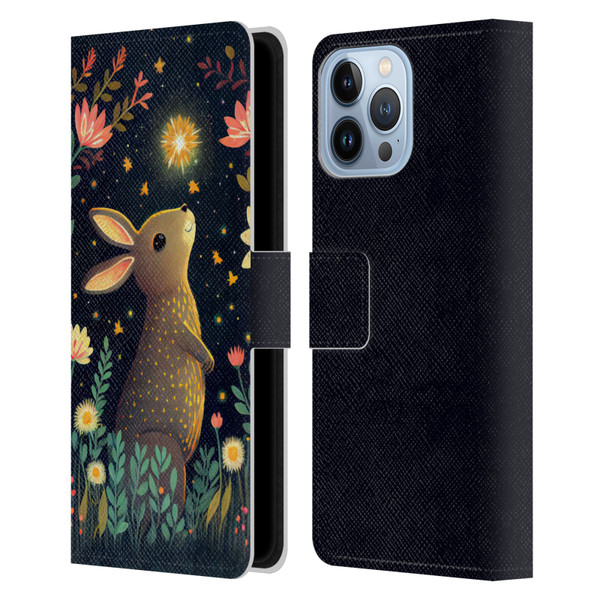 JK Stewart Art Rabbit Catching Falling Star Leather Book Wallet Case Cover For Apple iPhone 13 Pro Max
