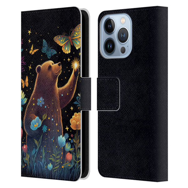 JK Stewart Art Bear Reaching Up Leather Book Wallet Case Cover For Apple iPhone 13 Pro