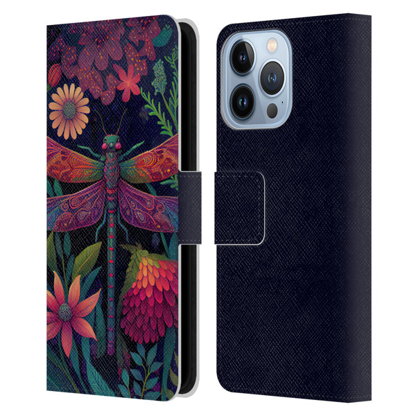 JK Stewart Art Dragonfly Purple Leather Book Wallet Case Cover For Apple iPhone 13 Pro