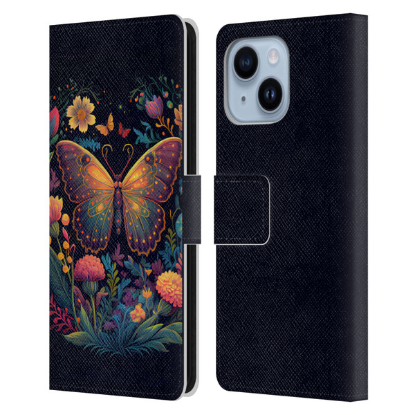 JK Stewart Art Butterfly In Night Garden Leather Book Wallet Case Cover For Apple iPhone 14 Plus