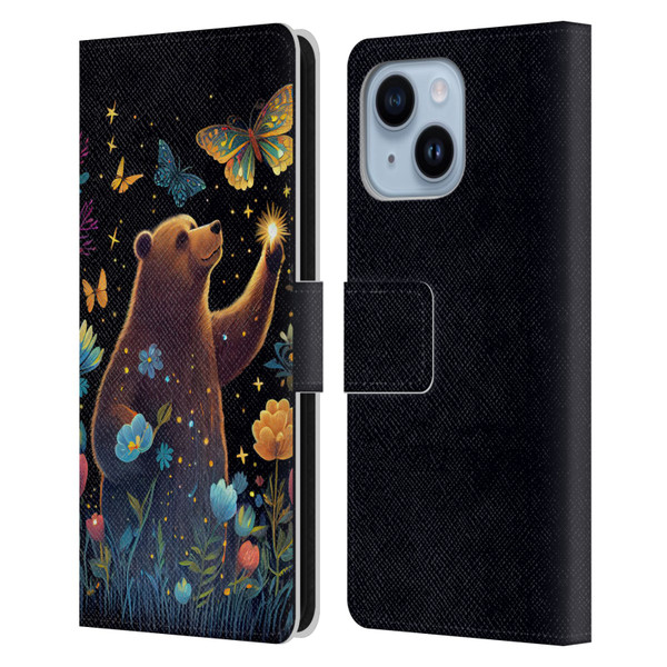 JK Stewart Art Bear Reaching Up Leather Book Wallet Case Cover For Apple iPhone 14 Plus