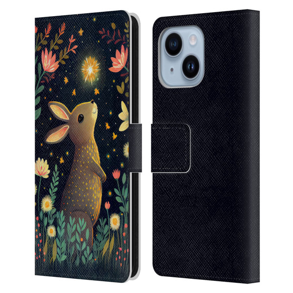 JK Stewart Art Rabbit Catching Falling Star Leather Book Wallet Case Cover For Apple iPhone 14 Plus