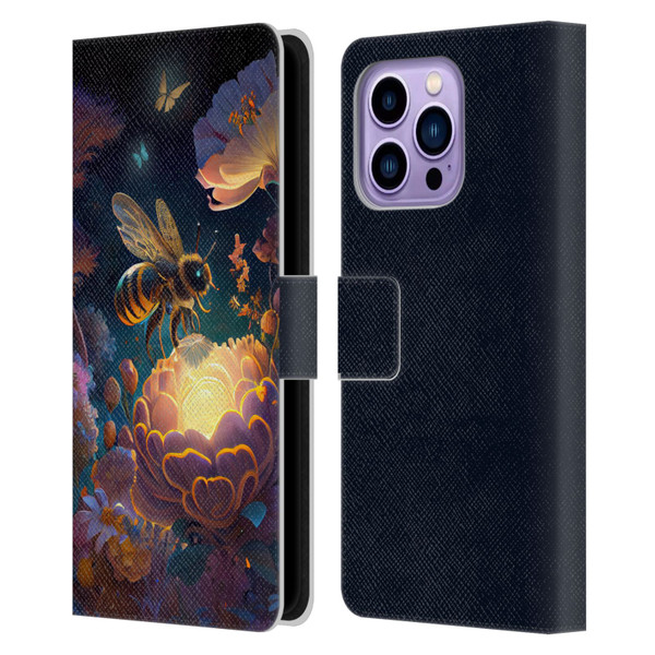 JK Stewart Art Bee Leather Book Wallet Case Cover For Apple iPhone 14 Pro Max