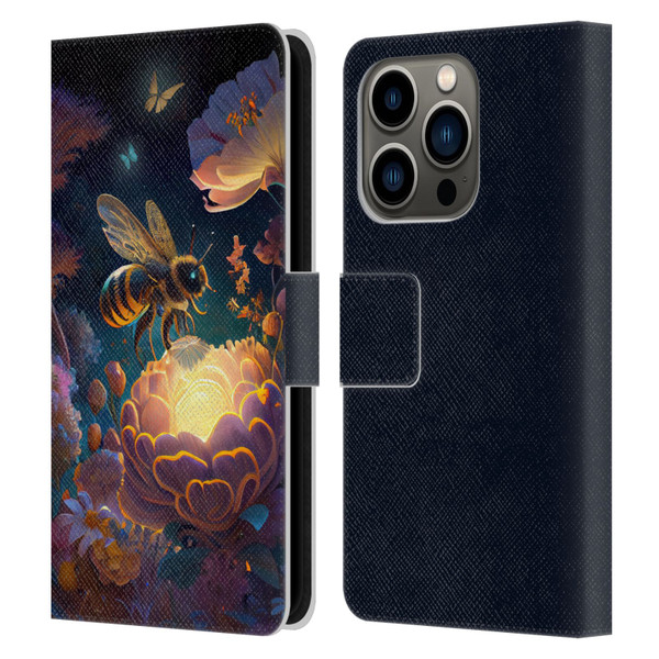 JK Stewart Art Bee Leather Book Wallet Case Cover For Apple iPhone 14 Pro