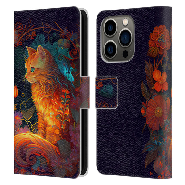 JK Stewart Art Cat Leather Book Wallet Case Cover For Apple iPhone 14 Pro