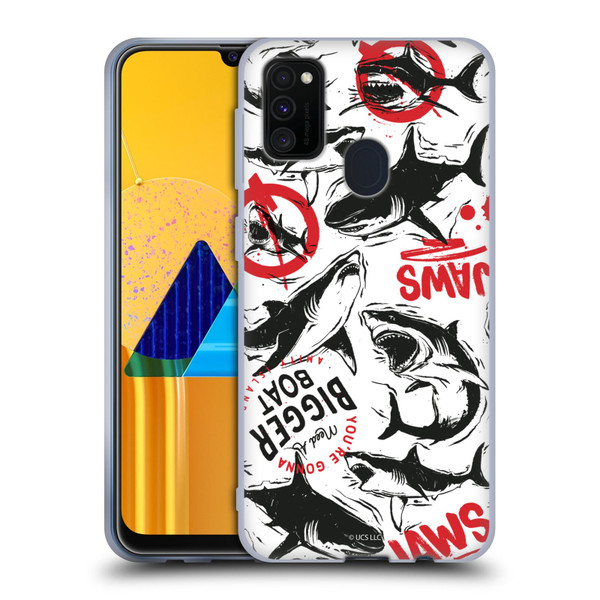 Jaws Art Pattern Doodle Soft Gel Case for Samsung Galaxy M30s (2019)/M21 (2020)