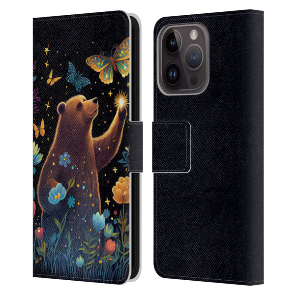 JK Stewart Art Bear Reaching Up Leather Book Wallet Case Cover For Apple iPhone 15 Pro