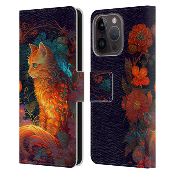 JK Stewart Art Cat Leather Book Wallet Case Cover For Apple iPhone 15 Pro