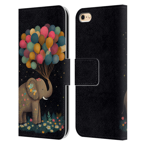 JK Stewart Art Elephant Holding Balloon Leather Book Wallet Case Cover For Apple iPhone 6 / iPhone 6s