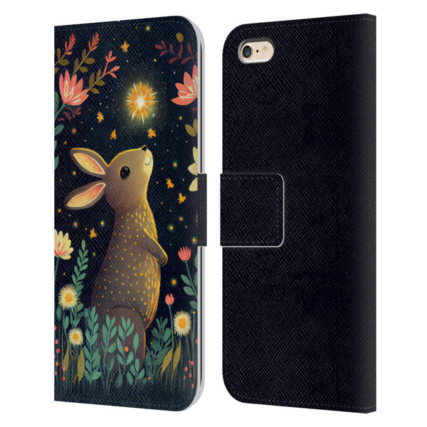 JK Stewart Art Rabbit Catching Falling Star Leather Book Wallet Case Cover For Apple iPhone 6 Plus / iPhone 6s Plus