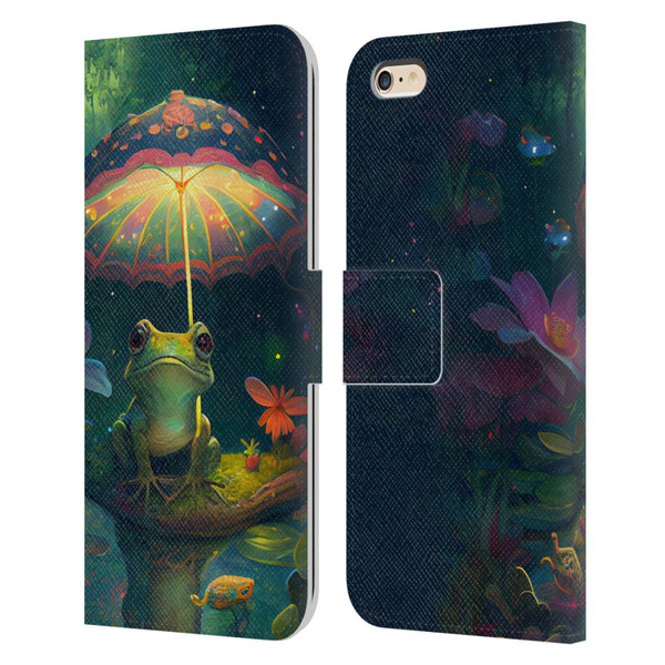 JK Stewart Art Frog With Umbrella Leather Book Wallet Case Cover For Apple iPhone 6 Plus / iPhone 6s Plus
