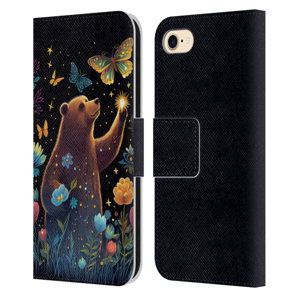 JK Stewart Art Bear Reaching Up Leather Book Wallet Case Cover For Apple iPhone 7 / 8 / SE 2020 & 2022