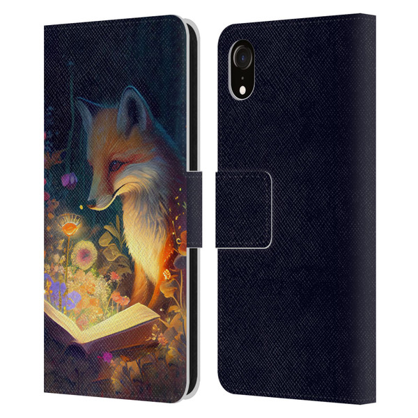 JK Stewart Art Fox Reading Leather Book Wallet Case Cover For Apple iPhone XR