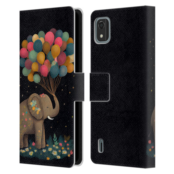 JK Stewart Art Elephant Holding Balloon Leather Book Wallet Case Cover For Nokia C2 2nd Edition