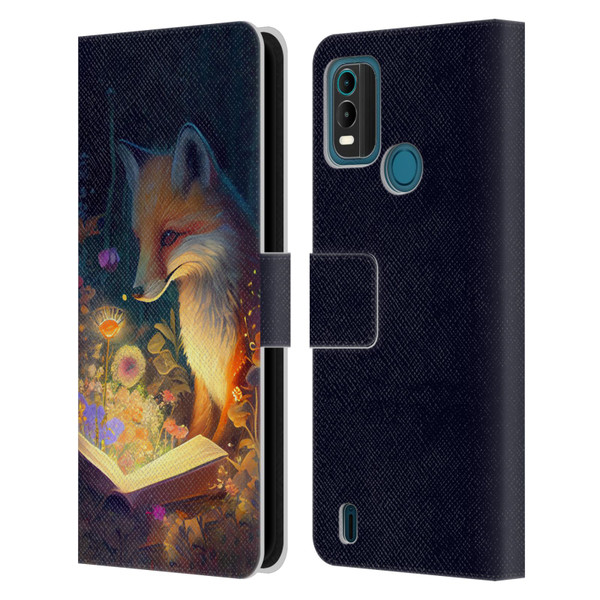 JK Stewart Art Fox Reading Leather Book Wallet Case Cover For Nokia G11 Plus